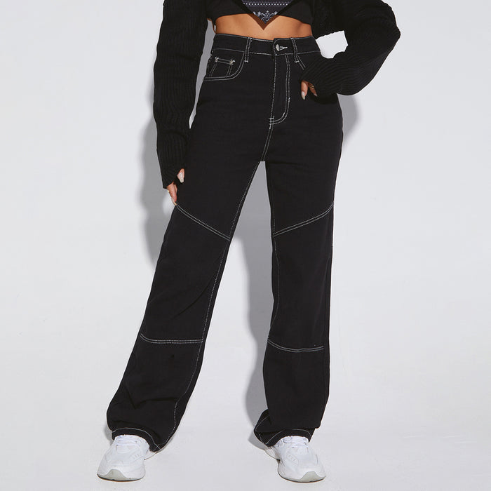 Women Clothing Casual Stitching Stretch Flared Pants Denim Pants