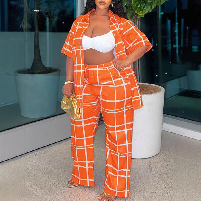 Women Clothing Office Comfortable Blouse Pants plus Size Two Piece Sets