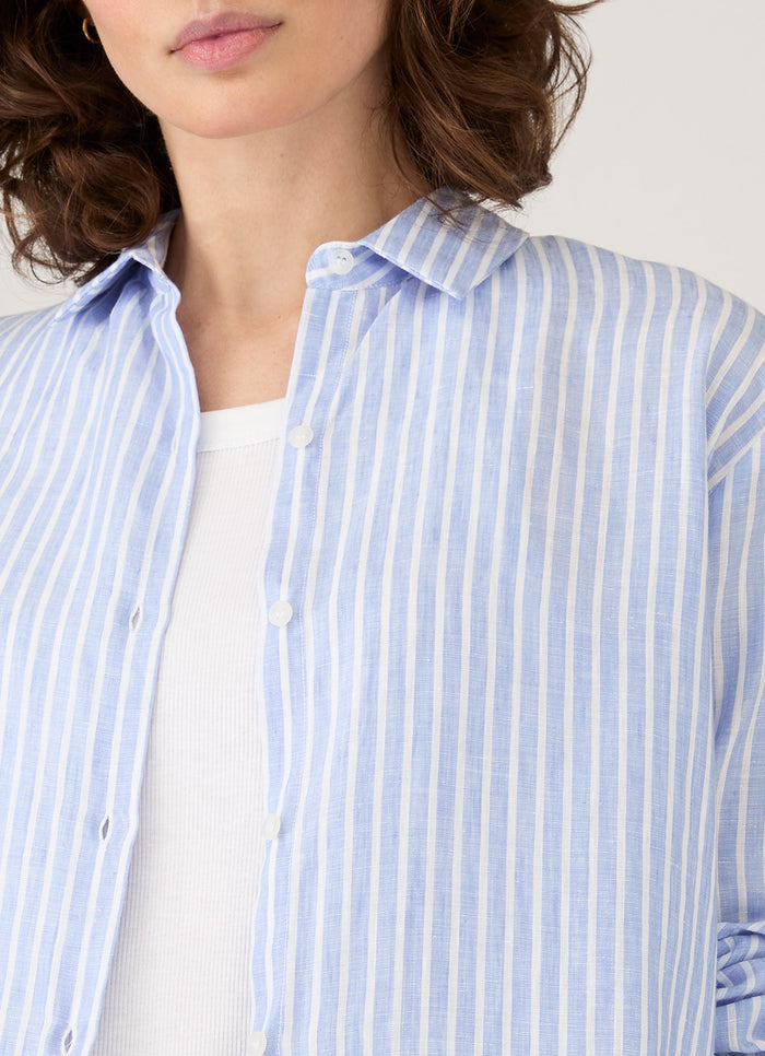 Women's Linen Shirt in Blue/White