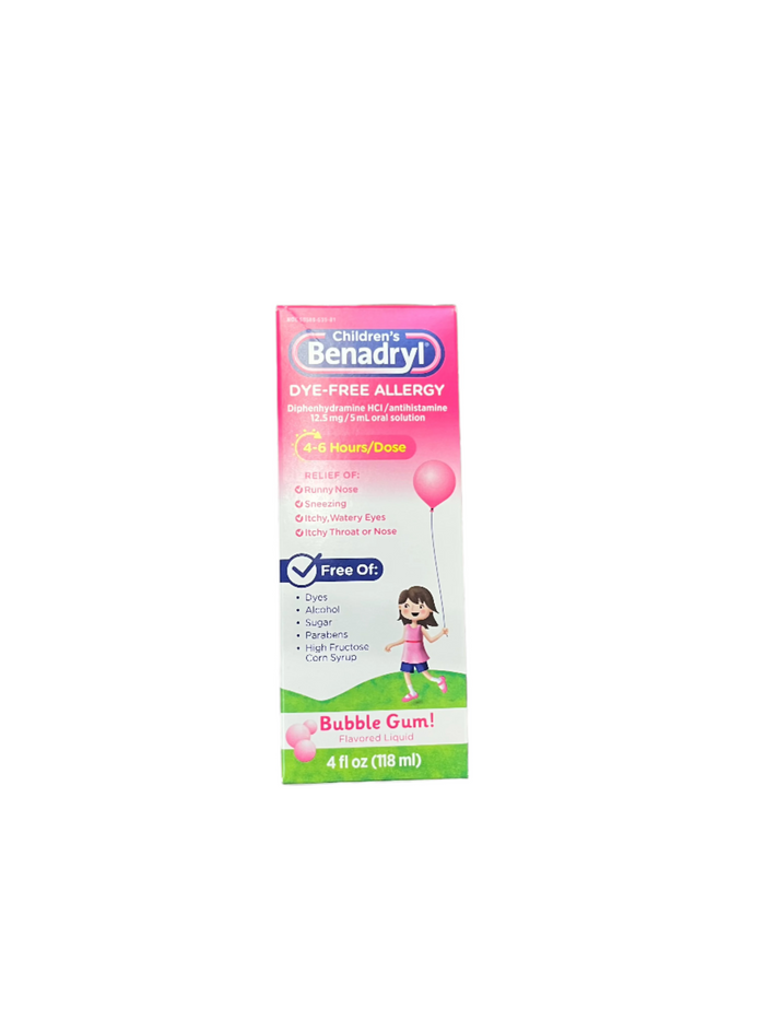 Benadryl Children's Allergy Relief Dye Free Bubblegum Flavored Liquid 4oz