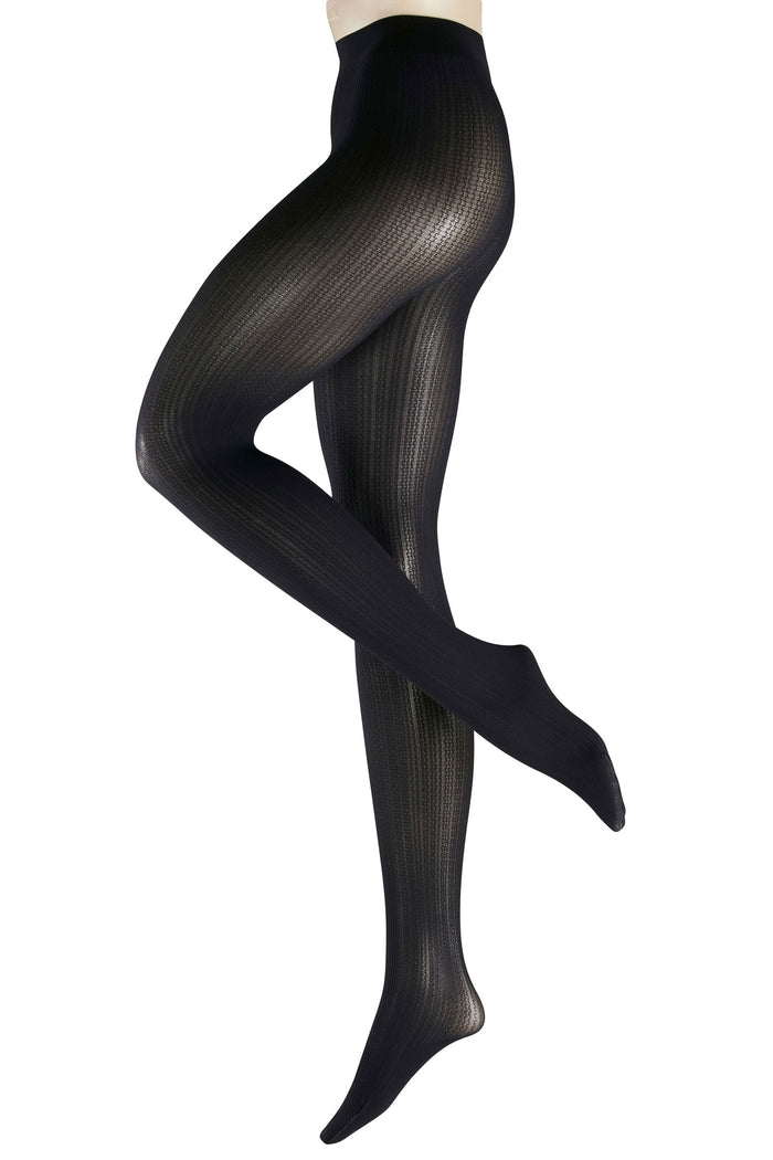Marine coloured rib tights on a white background