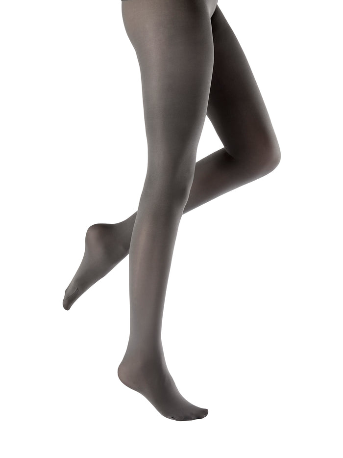 Charcoal tights worn by a model on a white background