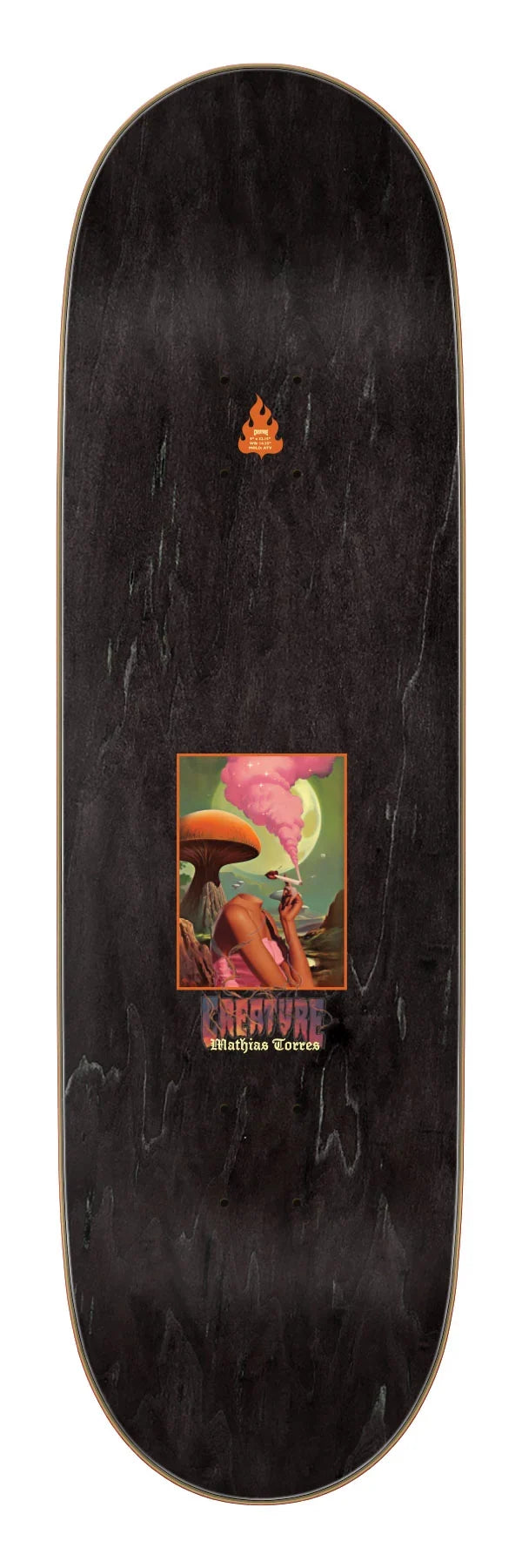 Creature 9.0in Mathias Torres Eyes Stumps skateboard deck angled view