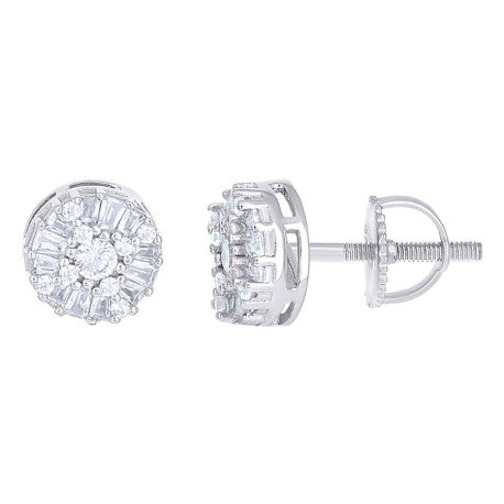 925 Sterling Silver Baguette Moissanite Round Stud Earrings