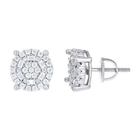 925 Sterling Silver Round Baguette Moissanite Stud Earrings