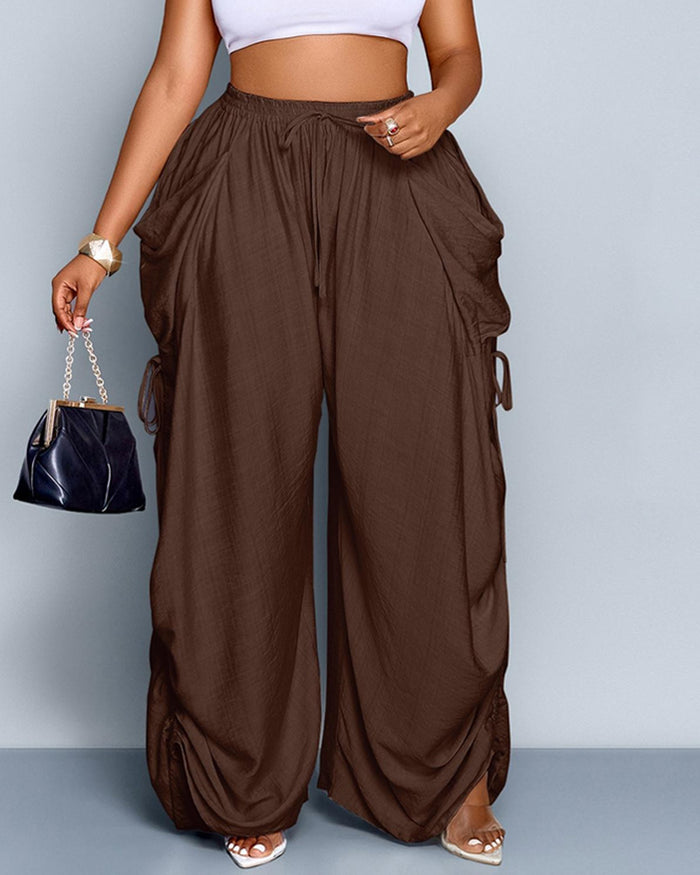 Adjustable Side-Drawstring Wide-Leg Pants