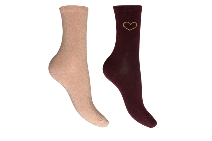 Sparkle ankle socks with a sparkle heart design in a two pair pack