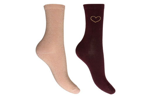 Sparkle ankle socks with a sparkle heart design in a two pair pack