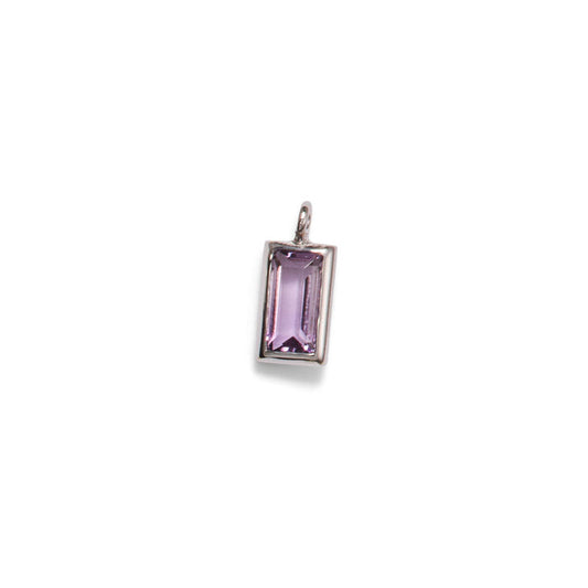 Amethyst Baguette Pendant Charm, 14k Solid White Gold