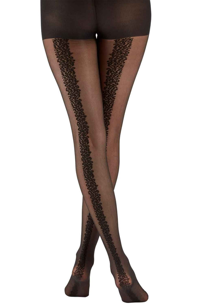 Black  design backseam tights on a white background