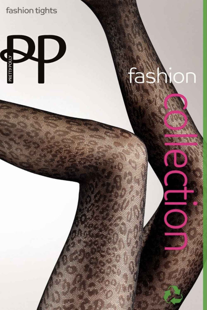 Patterned  animal fashion tights with visible brand logo on a white background
