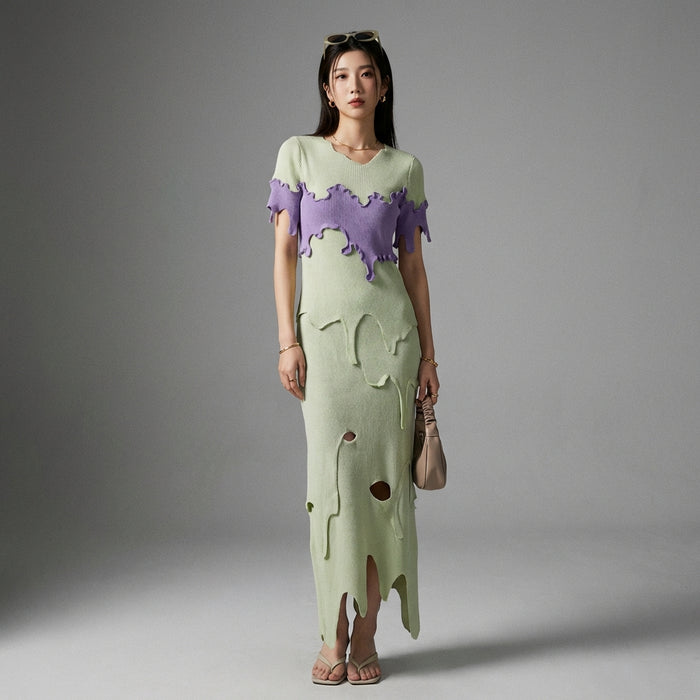 Ensemble jupe et haut asymétrique contrasté - Koreanxwear - Taille S