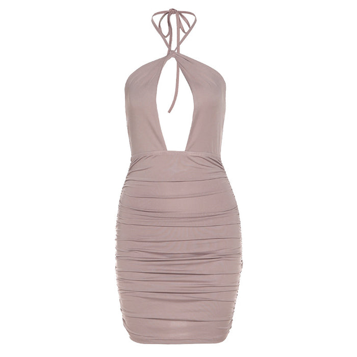Backless Sleeveless Folded Sheath Dress – Slim Fit Mini