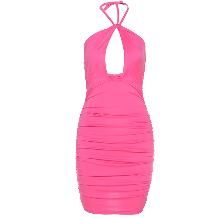 Backless Sleeveless Folded Sheath Dress – Slim Fit Mini