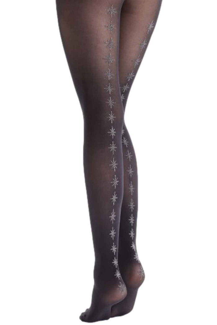Black tights with star patterns on a white background