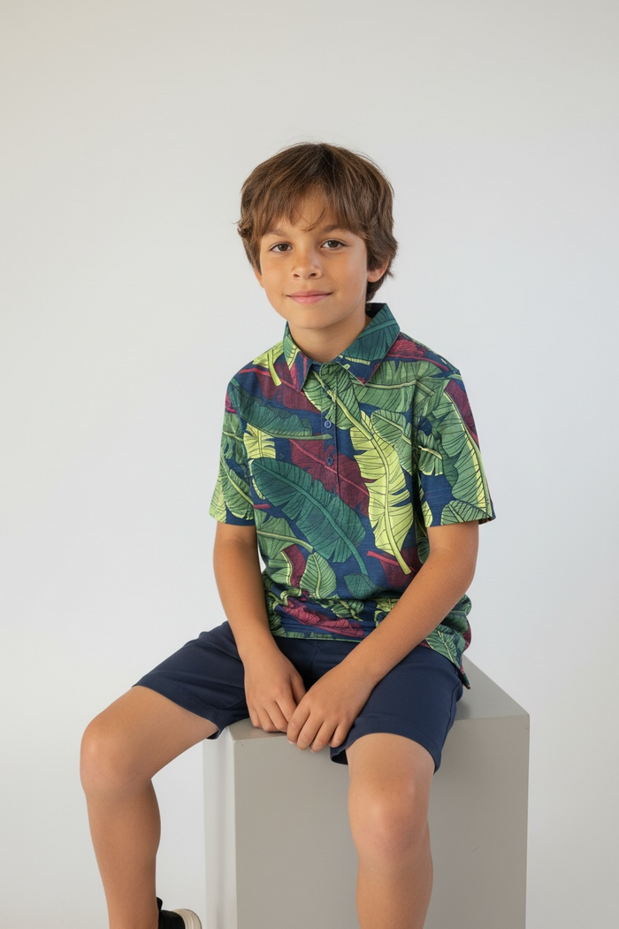 "Banana Patch Mash Up" Jungle Greens - OGA Youth Polo - Multi Green