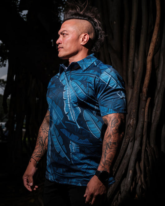 "Banana Patch Night  Blues" - OGA Men's Polo - Multi Blues