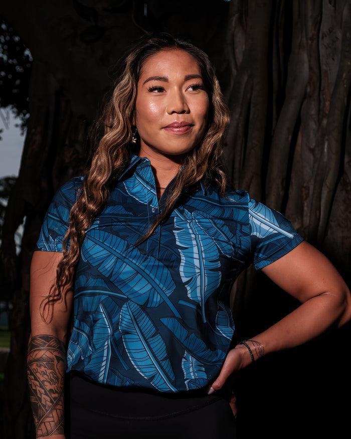 "Banana Patch Night  Blues" - OGA Women's Polo - Multi Blues