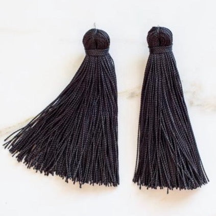 Beaded by W Medium Tassel Earrings - Jet Black.