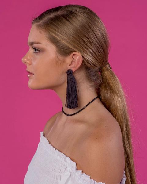 Beaded by W Medium Tassel Earrings - Jet Black.