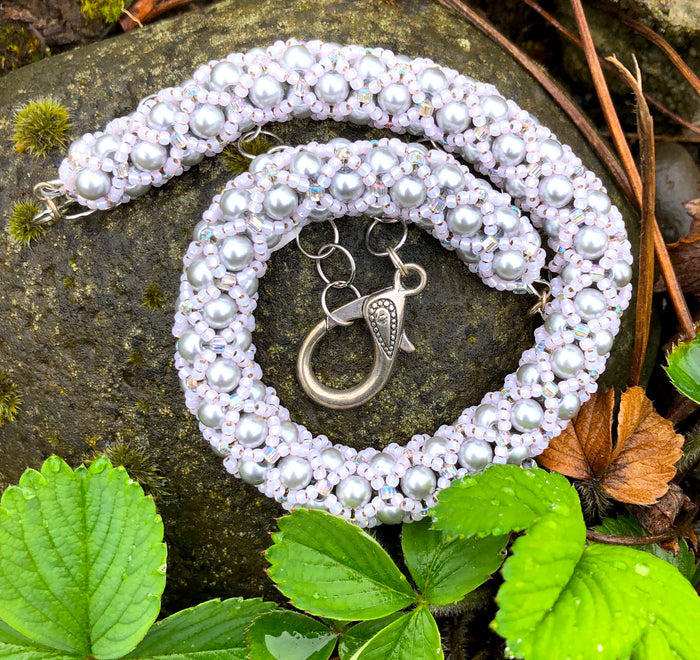 Beaded Necklace - Silver and Pink Netted Treasure