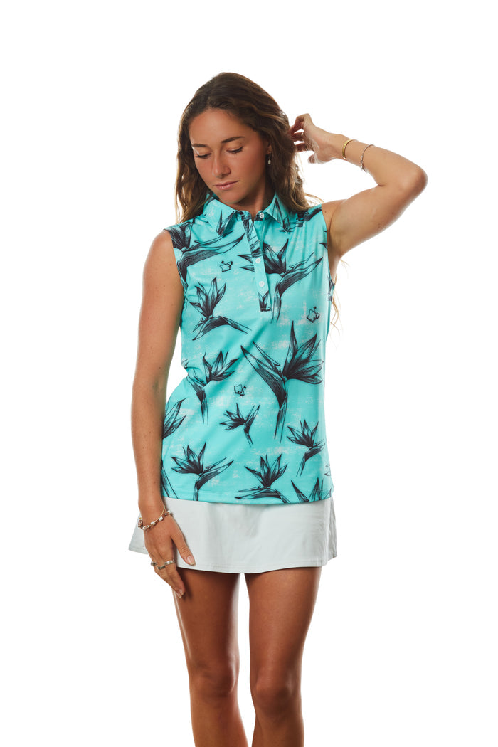 "Birdies Flock" Opihi Blue - OGA Women's Polo - Opihi Blue / Black