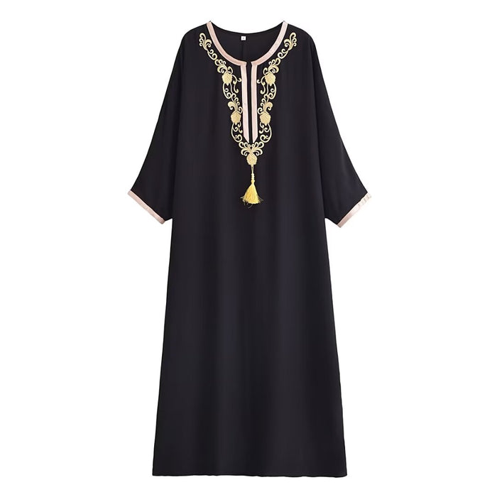 Black Embroidery plus Size Dress Popular Summer Long Sleeve Batwing Shirt