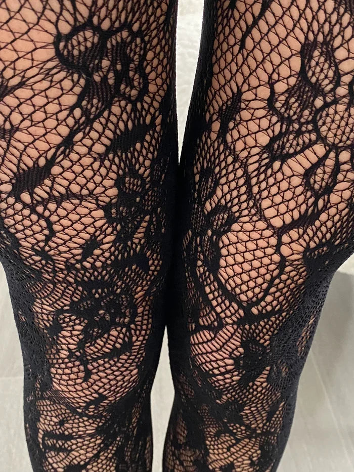 Allana lace tights in black on a white background