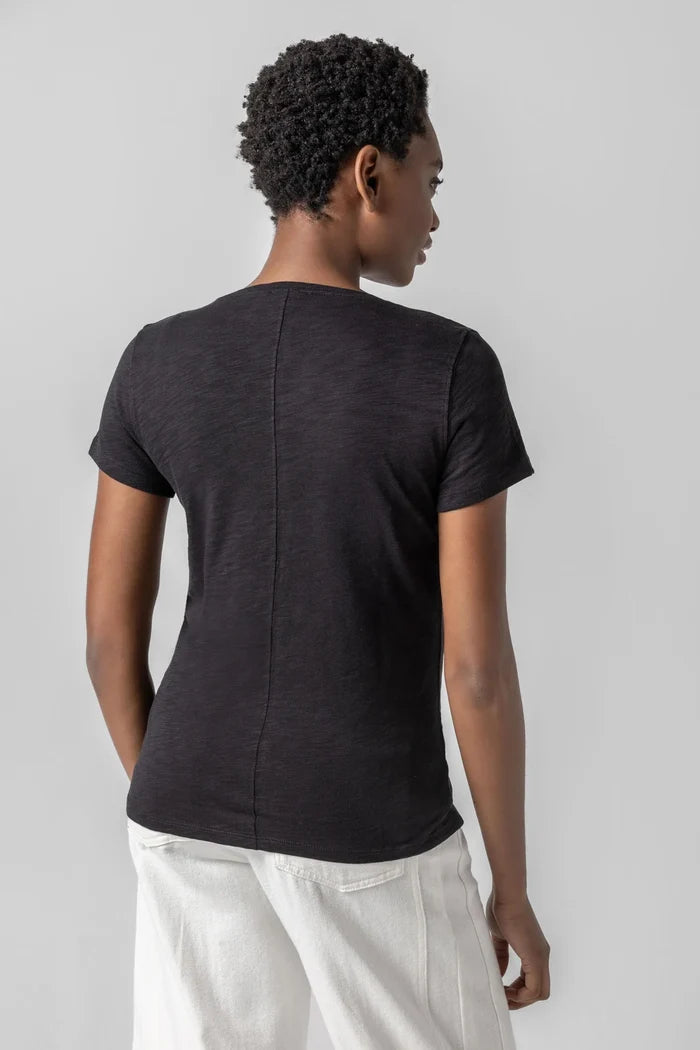 Black V-Neck Short Sleeve Seam Tee - Madison's Niche