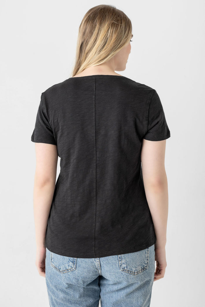 Black V-Neck Short Sleeve Seam Tee - Madison's Niche
