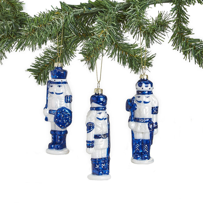Blue and White Nutcracker Soldier Christmas Ornament.