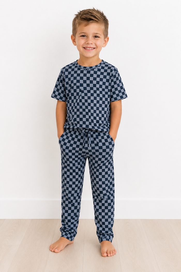 Blue checks relaxed set