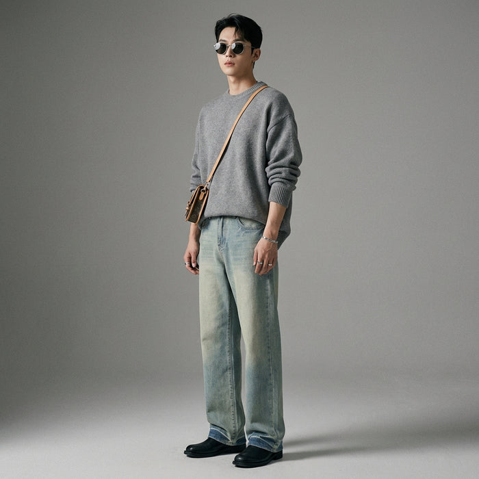 Jean droit bleu ample pour homme - Mode K-fashion décontractée - Taille S
