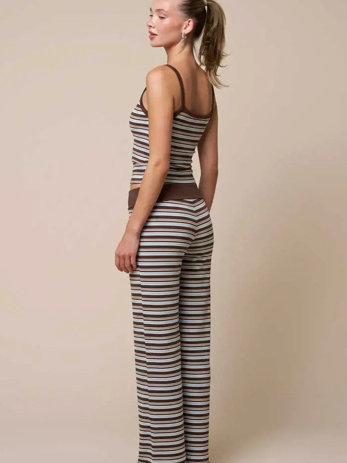 Blue/Brown Striped Foldover Lounge Pants