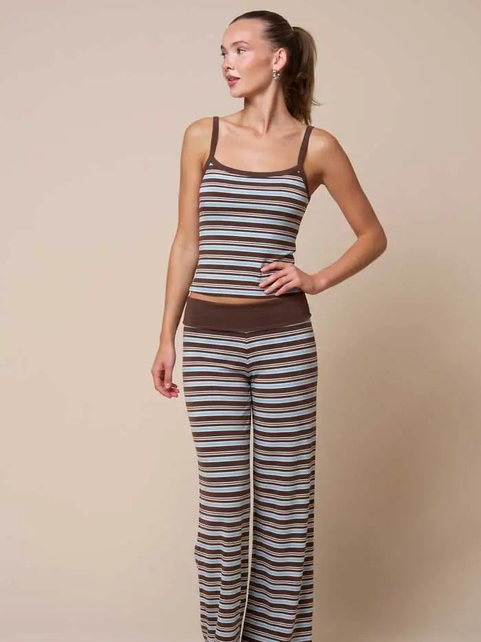 Blue/Brown Striped Foldover Lounge Pants