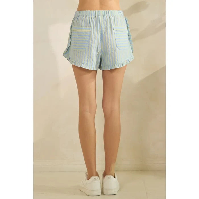 Boho Stripe Ruffle Lounge Shorts