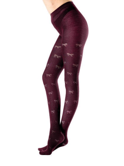 Bow tights in a burgundy colour by pretty polly