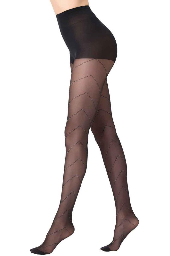 Black chevron patterned tights on a white background