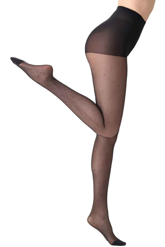 Blackbright dot sparkly  tights with a subtle pattern worn by a person on a white background