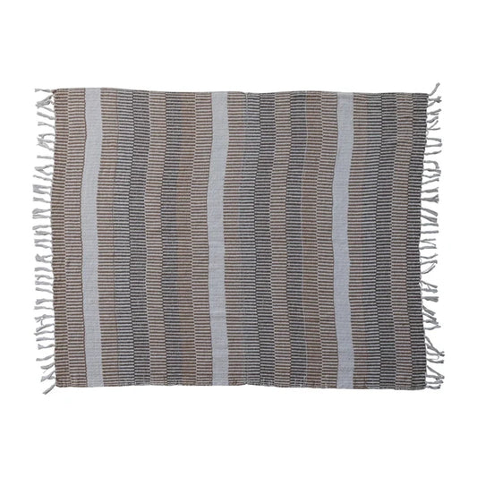 Brown Striped Woven Recycled Cotton Blend Throw - Madison's Niche