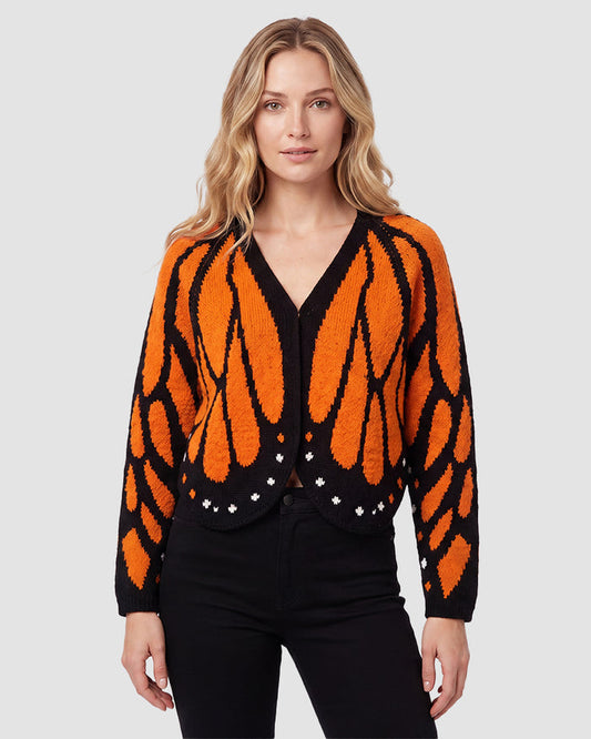 Butterfly-Wing Open-Front Knit Cardigan