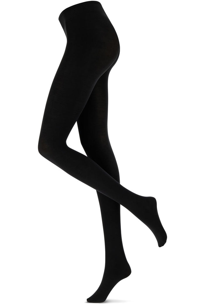Black chantal 120 denier  tights on a white background