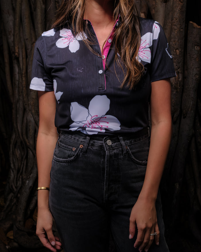 "Cherreh" Sakura Night - OGA Women's Polo - Night / Pink