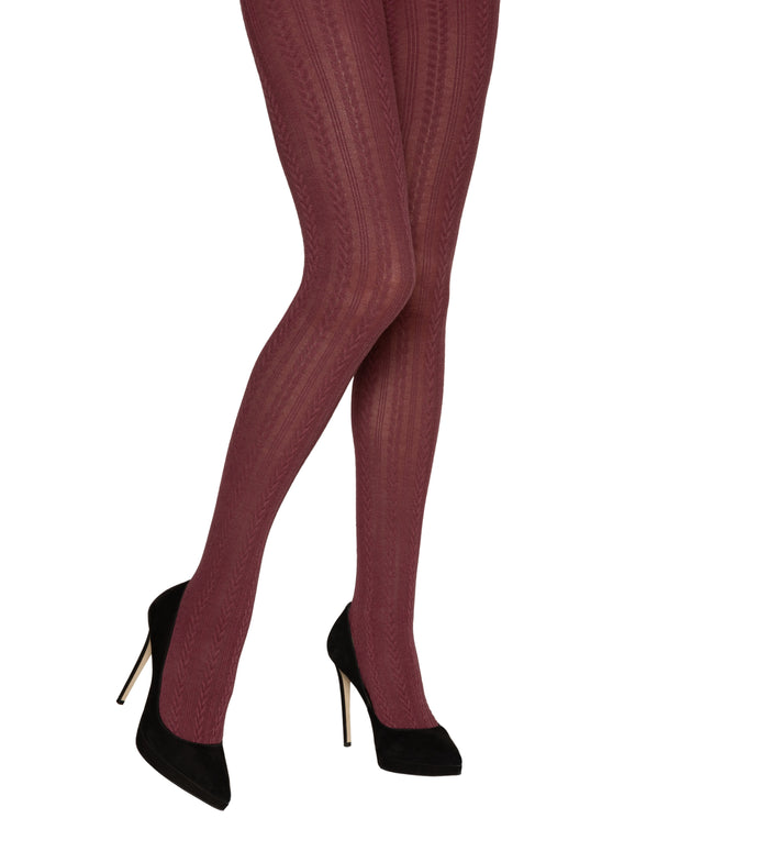 Cherry coloured chevron stripe design tights