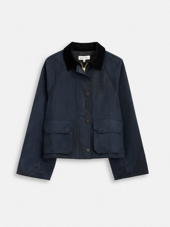 Chiltern Cropped Jacket in Waxed Cotton Navy