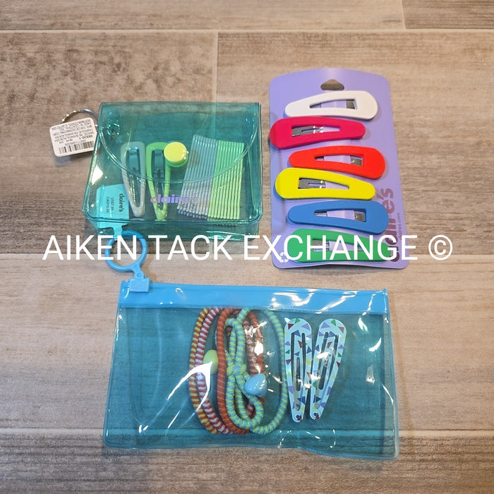 Claire's Hair Bundle - Various Hair Ties & Clips + Storage Pouches