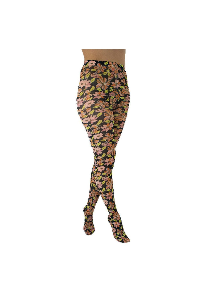 Colour pop floral patterned tights on a white background