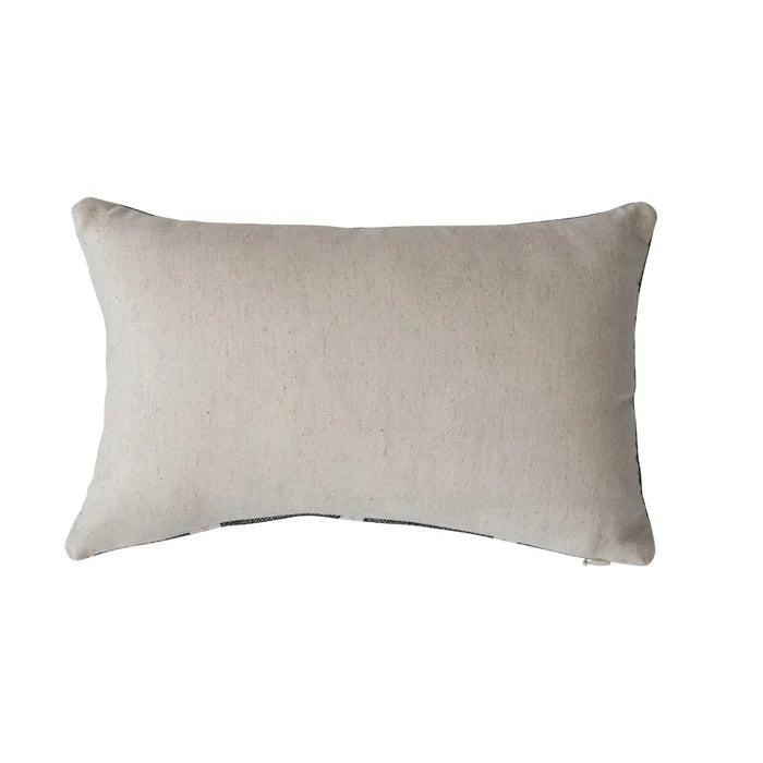 Cotton and Jute Embroidered Lumbar Pillow with Flower Pattern - Madison's Niche