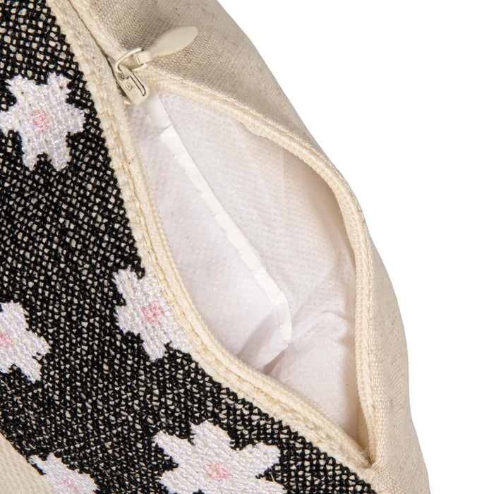 Cotton and Jute Embroidered Lumbar Pillow with Flower Pattern - Madison's Niche