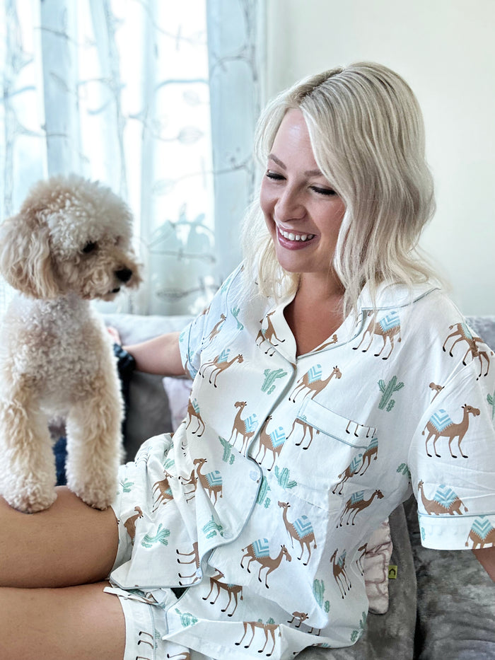 COTTON Camel Pyjama set with elastic bottoms - Short set